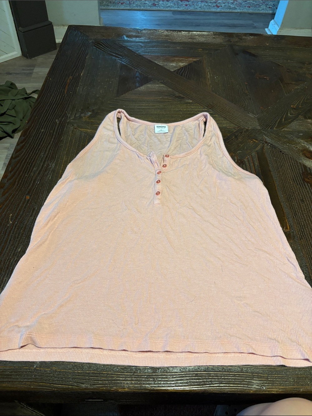 Sonoma Light Pink Ribbed Henley Tank Top